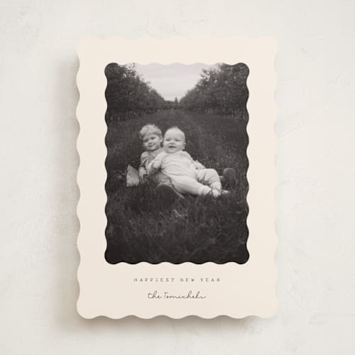 This is a chardonnay photo christmas cards with standard by Sara Hicks Malone called nostalgic blessings printing on recycled smooth signature in standard