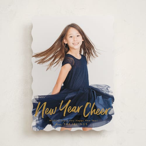 This is a butterscotch photo christmas cards with standard by Rebecca Rueth called fun times printing on recycled smooth signature in standard