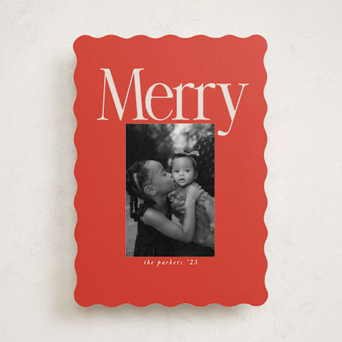 This is a stocking photo christmas cards with standard by Morgan Kendall called north pole printing on recycled smooth signature in standard