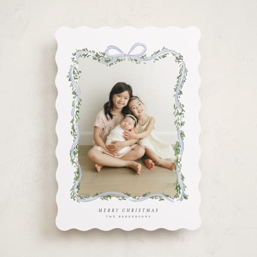 This is a juniper photo christmas cards with standard by Itsy Belle Studio called ribbonly frame printing on recycled smooth signature in standard