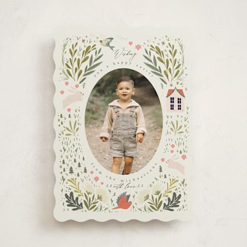 This is a sand easter photo cards with standard by Hannah Williams called easter village printing on recycled smooth signature in standard