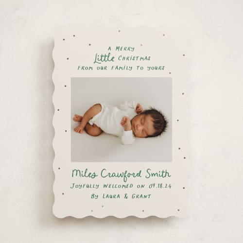 This is a evergreen babys first christmas with foil pressed by Megan Davis called little merry printing on recycled smooth signature in standard