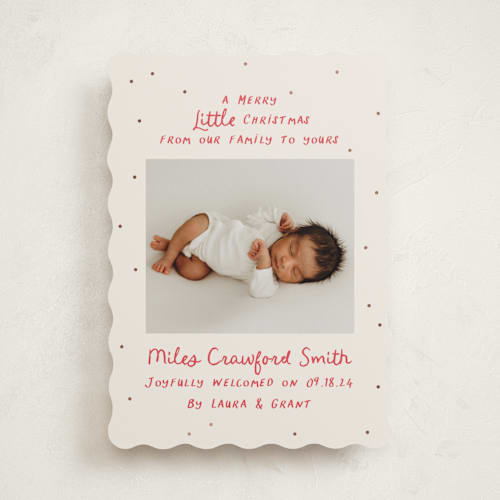 This is a holly berry babys first christmas with foil pressed by Megan Davis called little merry printing on recycled smooth signature in standard