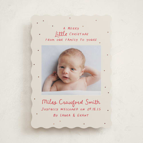 This is a holly berry babys first christmas with foil pressed by Megan Davis called little merry printing on recycled smooth signature in standard