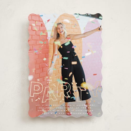 This is a quartz graduation invitations with foil pressed by Kristie Kern called it's party time printing on recycled smooth signature in standard