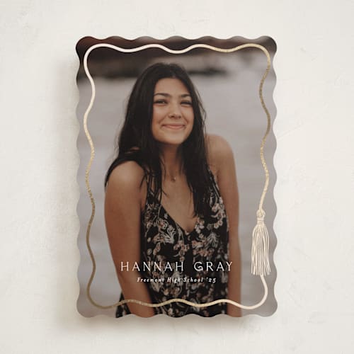 This is a snow graduation announcements with foil pressed by Susan Zinader called tassel scallop printing on recycled smooth signature in standard
