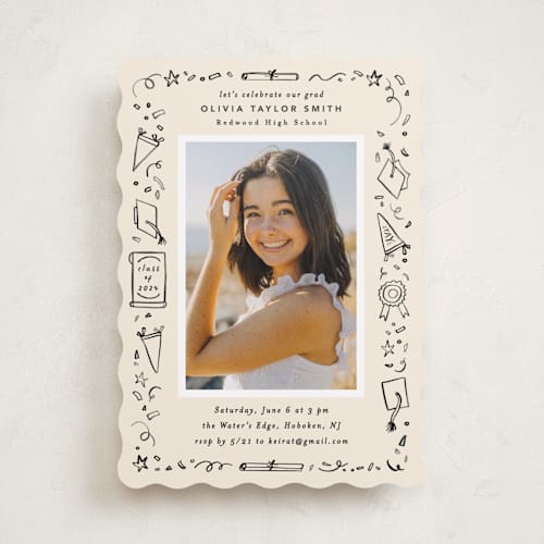 This is a sand graduation invitations with standard by Creo Study called iconic printing on recycled smooth signature in standard