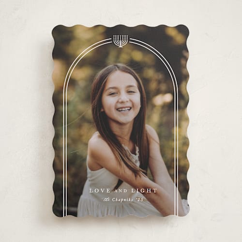 This is a wintermint hanukkah cards with standard by Mansi Verma called scalloped frame printing on recycled smooth signature in standard