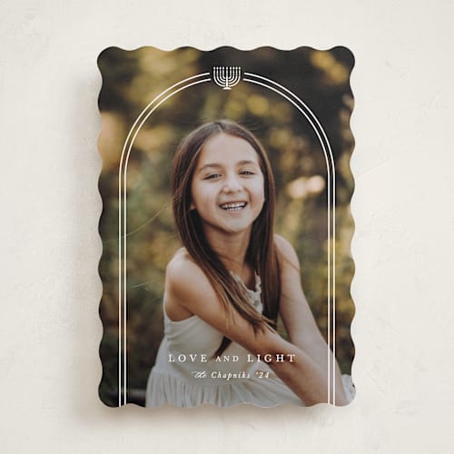 This is a wintermint hanukkah cards with standard by Mansi Verma called scalloped frame printing on recycled smooth signature in standard