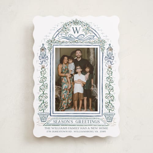 This is a lake foil pressed holiday cards with foil pressed by Paper Sun Studio called colonial christmas printing on recycled smooth signature in standard