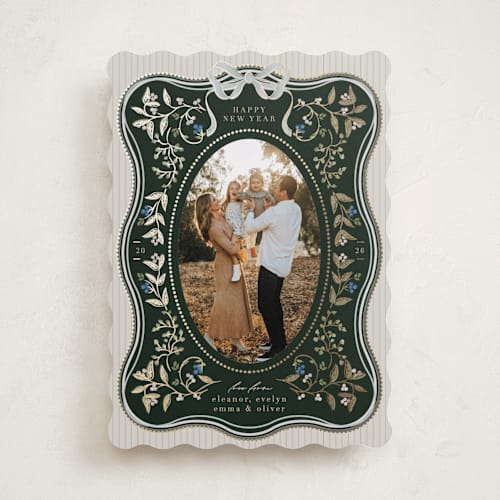 This is a verdant foil pressed holiday cards with foil pressed by Ana de Sousa called waves of greenery printing on recycled smooth signature in standard