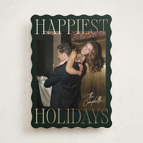 This is a evergreen foil pressed holiday cards with foil pressed by Ekko Studio called glam greeting printing on recycled smooth signature in standard