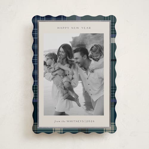 This is a sea foil pressed holiday cards with foil pressed by Makewells called antiqued plaid printing on recycled smooth signature in standard