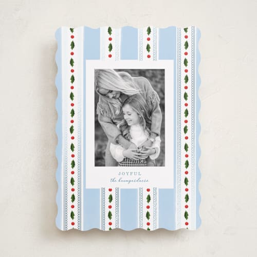 This is a robin's egg foil pressed holiday cards with foil pressed by Baumbirdy called holly frames printing on recycled smooth signature in standard