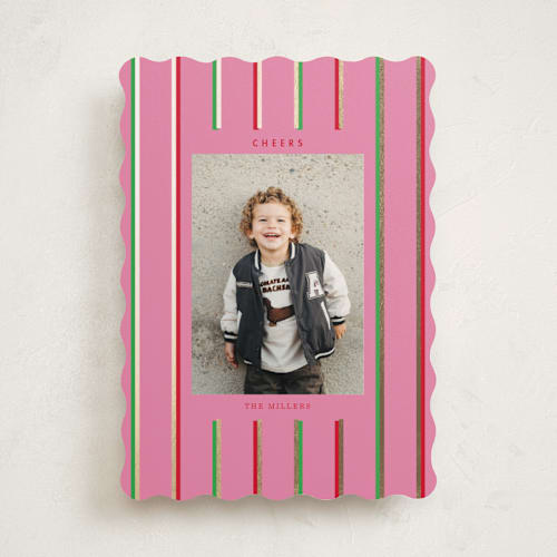 This is a peony foil pressed holiday cards with foil pressed by Baumbirdy called colorful stripes printing on recycled smooth signature in standard