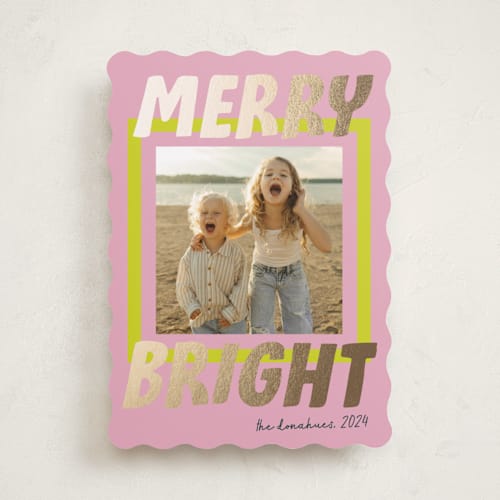 This is a gumdrop foil pressed holiday cards with foil pressed by Shari Margolin called bold and bright printing on recycled smooth signature in standard