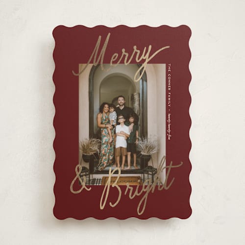 This is a cranberry foil pressed holiday cards with foil pressed by Pixel and Hank called jottings printing on recycled smooth signature in standard
