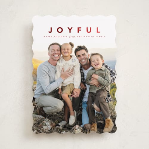 This is a cherry foil pressed holiday cards with foil pressed by Laura Hamm called a joyful family printing on recycled smooth signature in standard