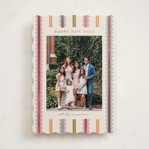 This is a cookie dough foil pressed holiday cards with foil pressed by Pixel and Hank called swiggle printing on recycled smooth signature in standard