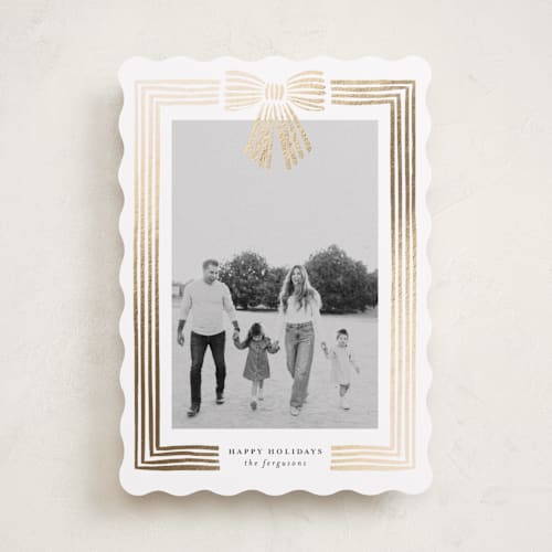 This is a snow foil pressed holiday cards with foil pressed by Iveta Angelova called ribbon framed printing on recycled smooth signature in standard