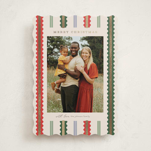 This is a fruitcake foil pressed holiday cards with foil pressed by Pixel and Hank called swiggle printing on recycled smooth signature in standard