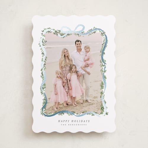 This is a juniper foil pressed holiday cards with foil pressed by Itsy Belle Studio called ribbonly frame printing on recycled smooth signature in standard