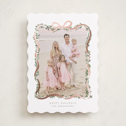 This is a taupe foil pressed holiday cards with foil pressed by Itsy Belle Studio called ribbonly frame printing on recycled smooth signature in standard