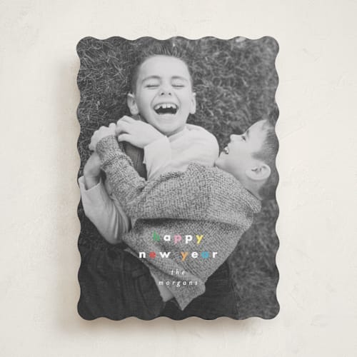 This is a gumdrops new year photo cards with standard by AK Graphics called colorblock type printing on recycled smooth signature in standard