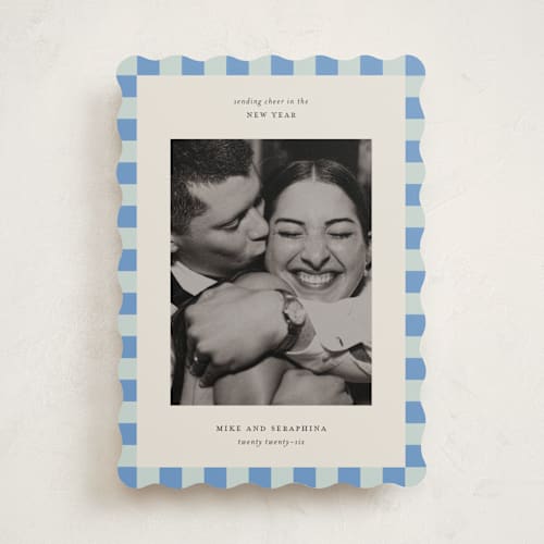 This is a sky new year photo cards with standard by Jackie Crawford called fun border checkers printing on recycled smooth signature in standard