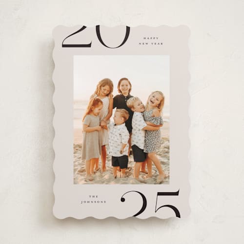 This is a champagne new year photo cards with standard by Michelle Taylor called on the edge printing on recycled smooth signature in standard