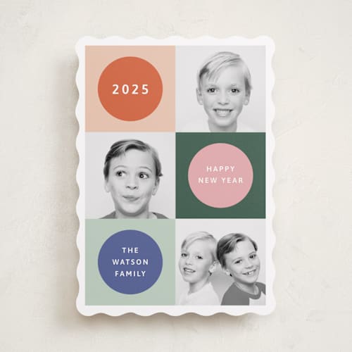 This is a wreath new year photo cards with standard by Kelly Watkins called colorful printing on recycled smooth signature in standard