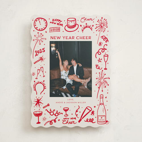 This is a holly berry new year photo cards with standard by Erika Firm called new year cheer doodles printing on recycled smooth signature in standard