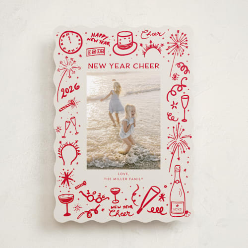 This is a holly berry new year photo cards with standard by Erika Firm called new year cheer doodles printing on recycled smooth signature in standard