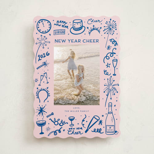 This is a blue jay new year photo cards with standard by Erika Firm called new year cheer doodles printing on recycled smooth signature in standard