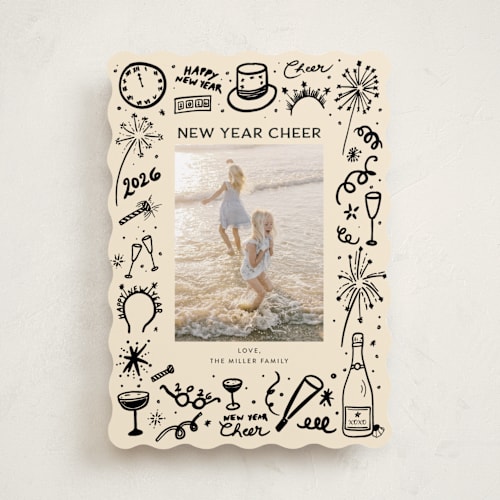 This is a coal new year photo cards with standard by Erika Firm called new year cheer doodles printing on recycled smooth signature in standard
