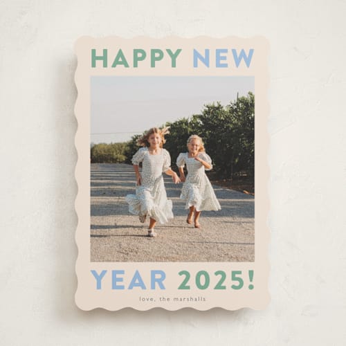 This is a spearmint new year photo cards with standard by Carolyn MacLaren called happy colors printing on recycled smooth signature in standard