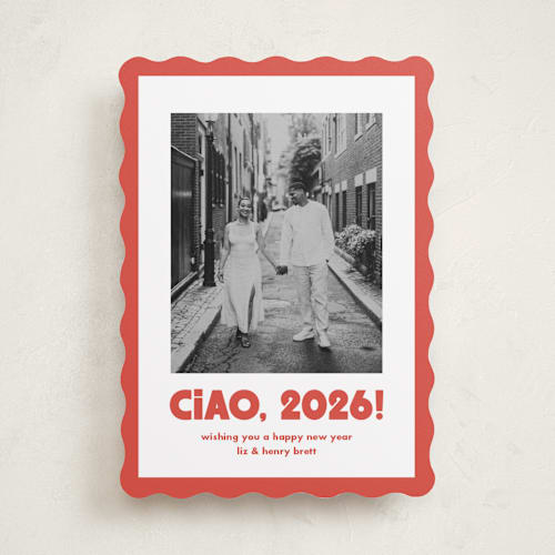 This is a tomato new year photo cards with standard by Megan Davis called trattoria printing on recycled smooth signature in standard