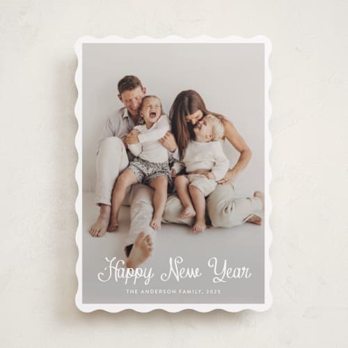 This is a winter new year photo cards with standard by Cass Loh called cursive bottom printing on recycled smooth signature in standard