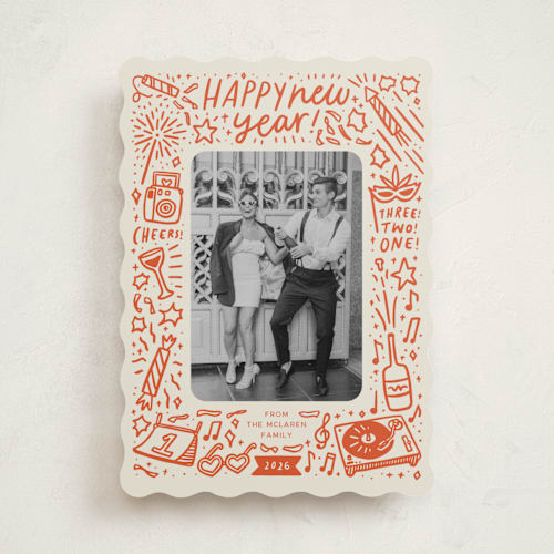 This is a tangerine new year photo cards with standard by Abbigail Lim called three! two! one! printing on recycled smooth signature in standard