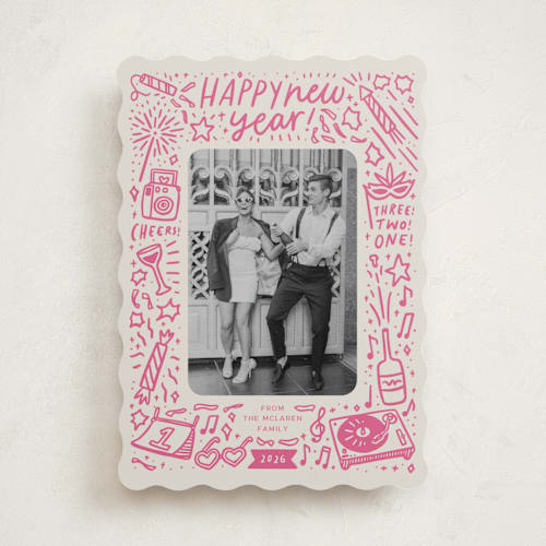 This is a petal new year photo cards with standard by Abbigail Lim called three! two! one! printing on recycled smooth signature in standard