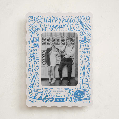 This is a azure new year photo cards with standard by Abbigail Lim called three! two! one! printing on recycled smooth signature in standard