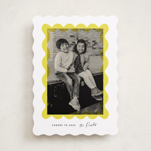 This is a halo new year photo cards with standard by Creo Study called squiggle overlay printing on recycled smooth signature in standard