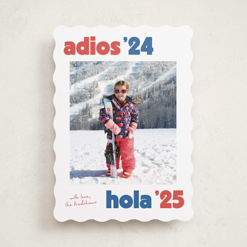 This is a azure new year photo cards with standard by Megan Davis called adios printing on recycled smooth signature in standard