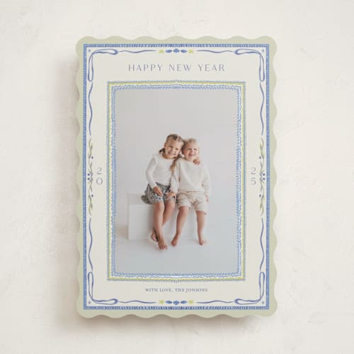 This is a blue jay holiday photo cards with standard by Lucrecia Caporale called delicate botanical frame printing on recycled smooth signature in standard