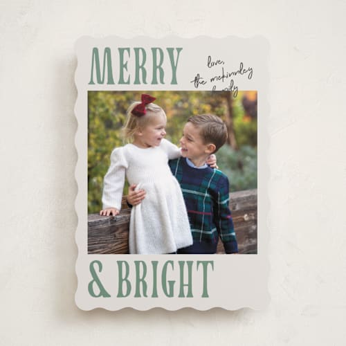 This is a moss holiday photo cards with standard by Kelly Watkins called merry modern printing on recycled smooth signature in standard