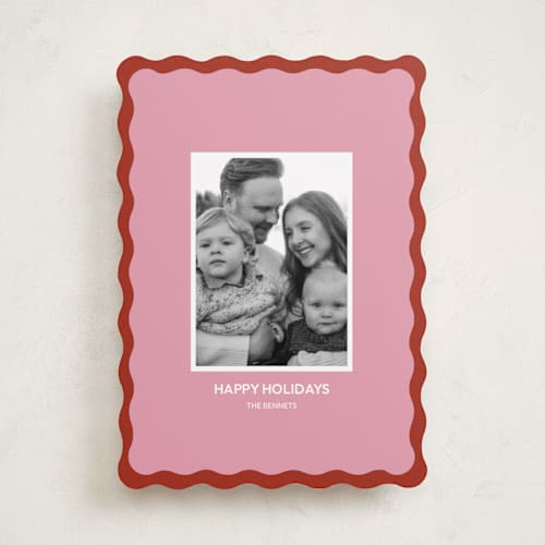 This is a raspberry holiday photo cards with standard by Helena Vitto called color wave printing on recycled smooth signature in standard
