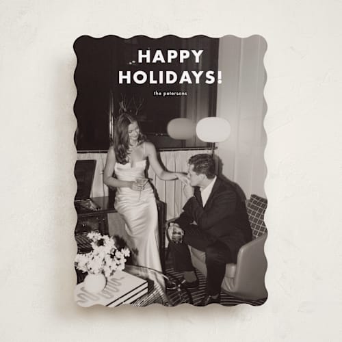 This is a snowfall holiday photo cards with standard by Stacey Meacham called simple greetings printing on recycled smooth signature in standard