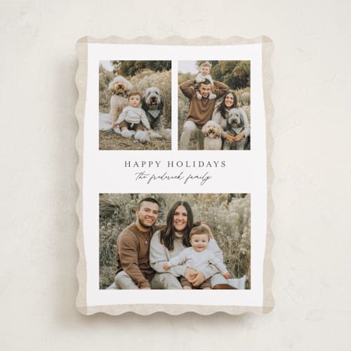 This is a wool holiday photo cards with standard by Jackie Crawford called watercolor border frame printing on recycled smooth signature in standard