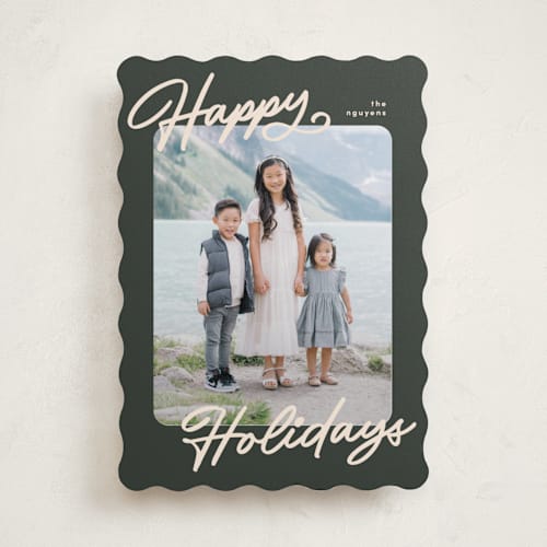 This is a olive holiday photo cards with standard by Pixel and Hank called the classic printing on recycled smooth signature in standard