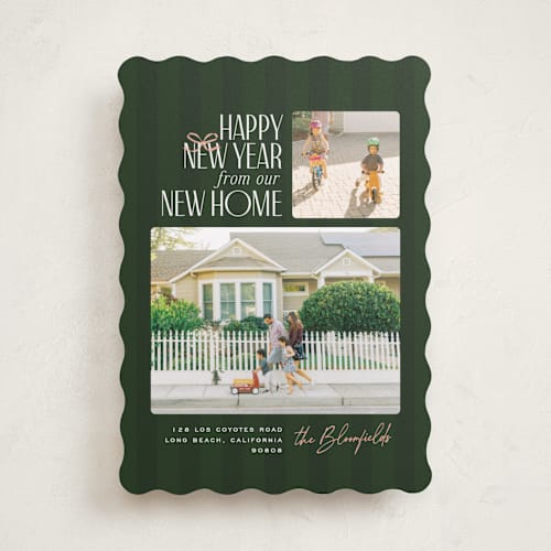 This is a evergreen holiday photo cards with standard by Owl and Toad called from our new home printing on recycled smooth signature in standard